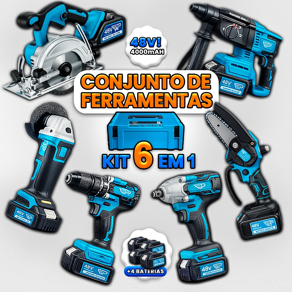 Kit 6 Ferramentas com Furadeira Parafusadeira Martelete Chave de