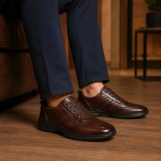 Sapato Masculino Social Confortável Preto e Marrom Ortopédico Elegante Premium