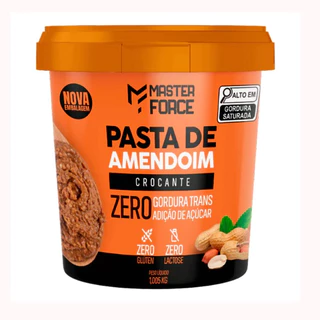 Pasta de Amendoim Crocante Master Force Zero 1,005KG Sabor Inigualável Zero Açúcar Geléia Dieta Fitness Academia Esporte