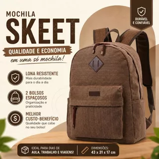 Mochila de Lona Canvas Reforçada Trabalho Passeio Viagem - SKEET