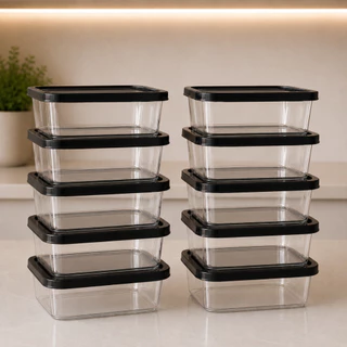 Kit 10 Marmitas Fitness 500ml Potes Reutilizável Transparente BPA Free Microondas Freezer Organizador