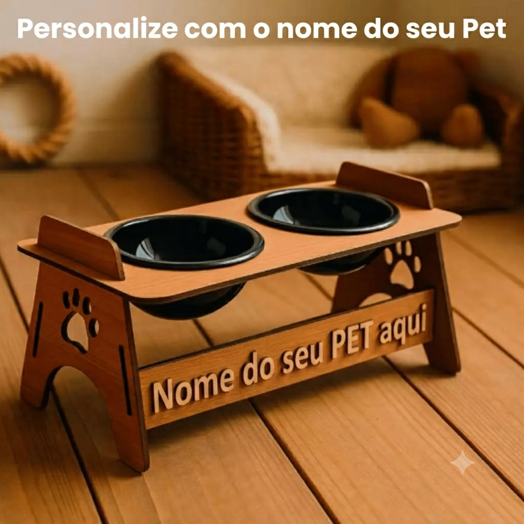 Comedouro Tigelas Bebedouro Elevado Em MDF Suspenso Para Pets Gato Cachorro Para Agua e Ração