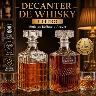 Kit 2 Garrafas de Whisky Decanter 1l Vidro Transparente Tampa Hermética Licor Vinho