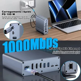 Estação de Ancoragem 15 em 1 USB-C Hub Vertical com USB 3.0 e Porta RJ45 Adaptador para Laptop