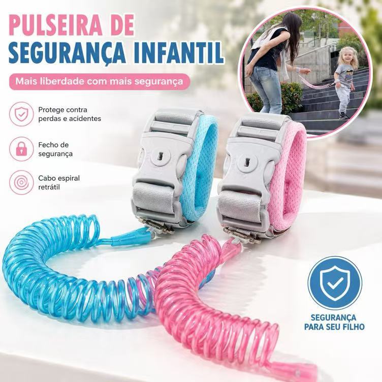 Pulseira de Segurança Infantil Retrátil Ajustável com Trava 1,5m