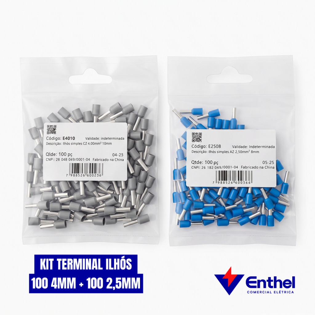 Kit 200 Peças Terminal Ilhós Tubular 2,5mm E 4mm (100 De Cada) | Shopee ...