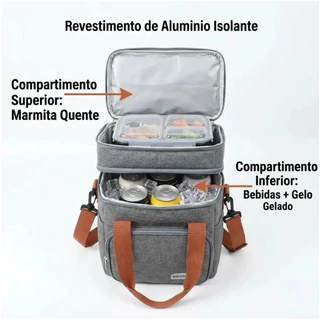 Bolsa Térmica Dupla Camada 12L com Alça Removível – Grande Capacidade para Lanche, Escritório e Piquenique