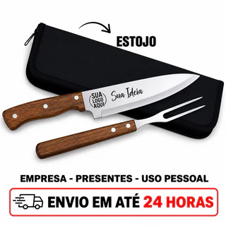 KIT FACA + ESPETO + ESTOJO - PERSONALIZADO - LOGO TIME EMPRESA