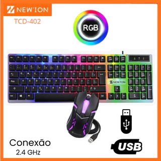 Kit Teclado + Mouse RGB Com Fio Entrada USB Gamer Ergonômico À Prova D'água Resistente New'Ion