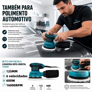 STARMEGA Lixadeira Elétrica Roto Orbital Profissional 350W 6Speeds Para Madeira Gesso Parede110/220V