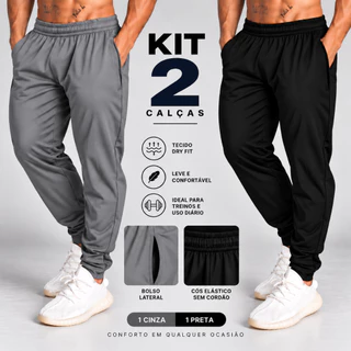 Kit 2 Calças Masculina Elastano Bolsos Laterais Corrida Treino Casual