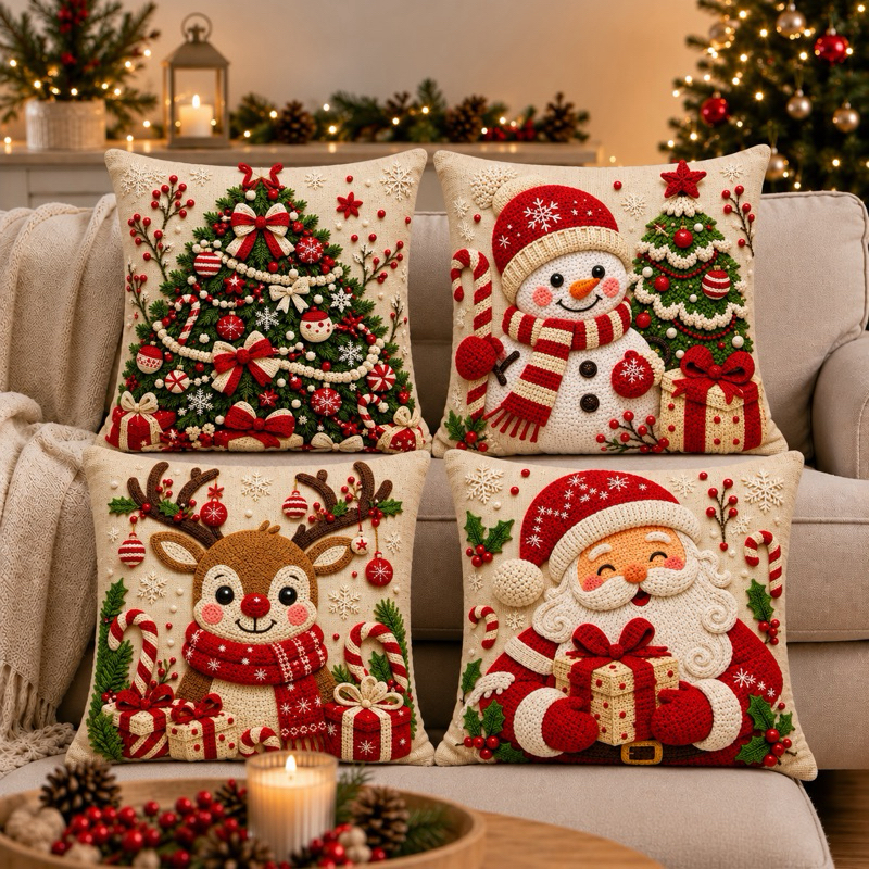 Foto de KIT 4 CAPAS DE ALMOFADAS DECORATIVAS NATAL PAPAI NOEL BONECO DE NEVE FELIZ NATAL  RENA LANÇAMENTO 2026, categoria Geral, oferta na Promotina