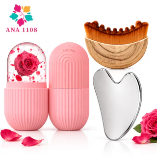 ANA1108 Kit Spa 3 Em 1 Gua Sha Inox + Forma de Gelo Facial + Escova Massageadora de Facial
