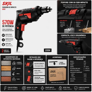 FURADEIRA DE IMPACTO SKIL 6600 570W 220V – MANDRIL METÁLICO 3/8