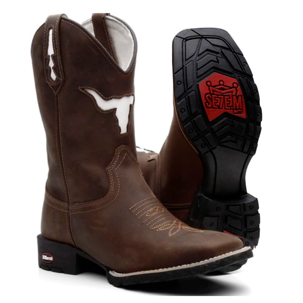 Bota Texana Boi Branco - 7M Boots Couro Crazy Horse Café | Shopee