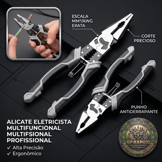 Alicate TITANIUM Universal Multifuncional Diagonal Corta E Decapa Fio Eletricista Profissional
