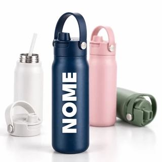 Garrafa Térmica 700ml Personalizada Inox Canudo Alça Esportiva - Academia Trabalho Fitness Escola
