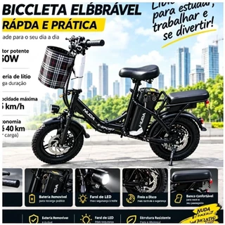Bicicleta Elétrica Dobrável NUDA 400W 14 Polegadas | Perfeita Para Trabalho, Compras e Passeios em Família