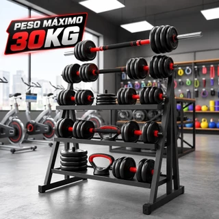 Kit Halteres Barra Anilhas 6 em 1 Musculação Kettlebell Ajustável Academia Até 30kg