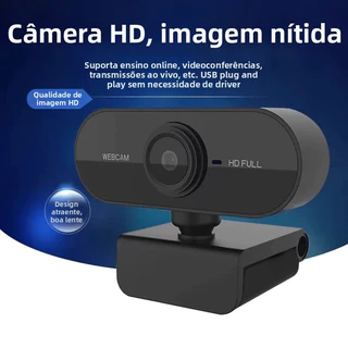Webcam Câmera 1080p Full HD USB Plug e Play com Microfone para Videoconferência