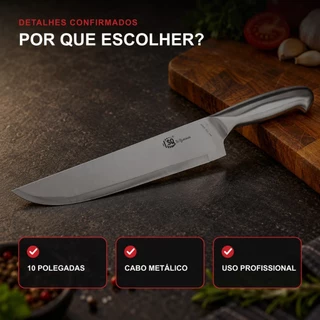 Faca Profissional Texas SQ 10 Pol Aço Inox Cabo Metálico SQ4567