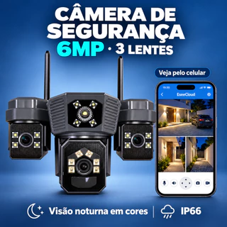 6MP WiFi Câmera de segurança de alta definição com 3 lentes, áudio bidirecional e visão noturna colorida