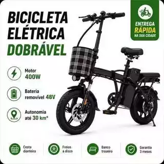 Bike Elétrica Urbana com Pedais, Alcance de até 30 km e Velocidade Máxima de 35 km/h