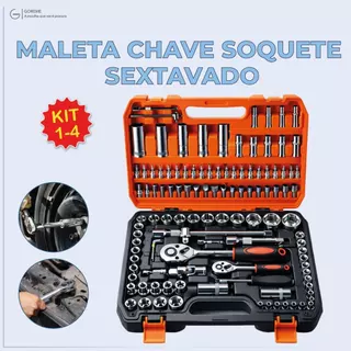 Jogo de Soquete Para Mecânico Aço CRV 108 Peças Catraca Reversível