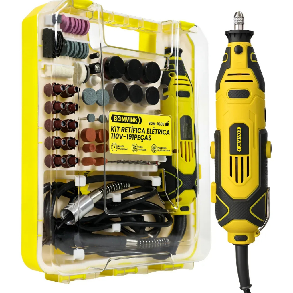 BOMVINK Mini Retífica Elétrica Kit 191 Peças 135W Profissional Com Eixo ...