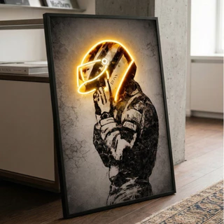 Quadro Decorativo Ayrton Capacete Neon 90x60 cm com Vidro e Moldura Premium em Oferta na Shopee