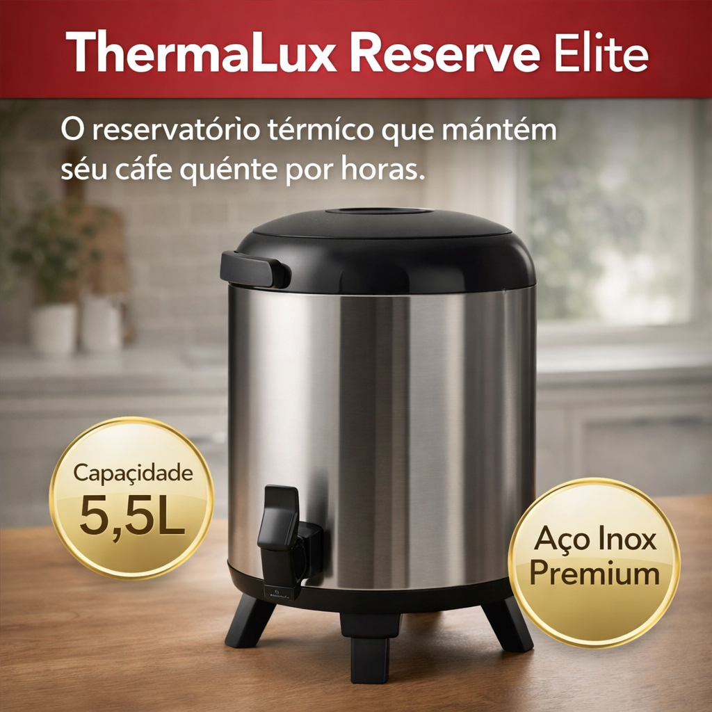 Botijão Térmico Inox 5,5L com Torneira - ThermaLux Reserve Elite – Garrafa Térmica Grande Mantém Café, chá Quente e Frio