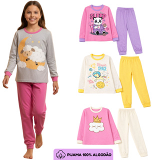 Kit Pijama Menina | Roupa Dormi 100% Algodão Inverno | Pijama Infantil 1 ao 14 anos em Oferta na Shopee