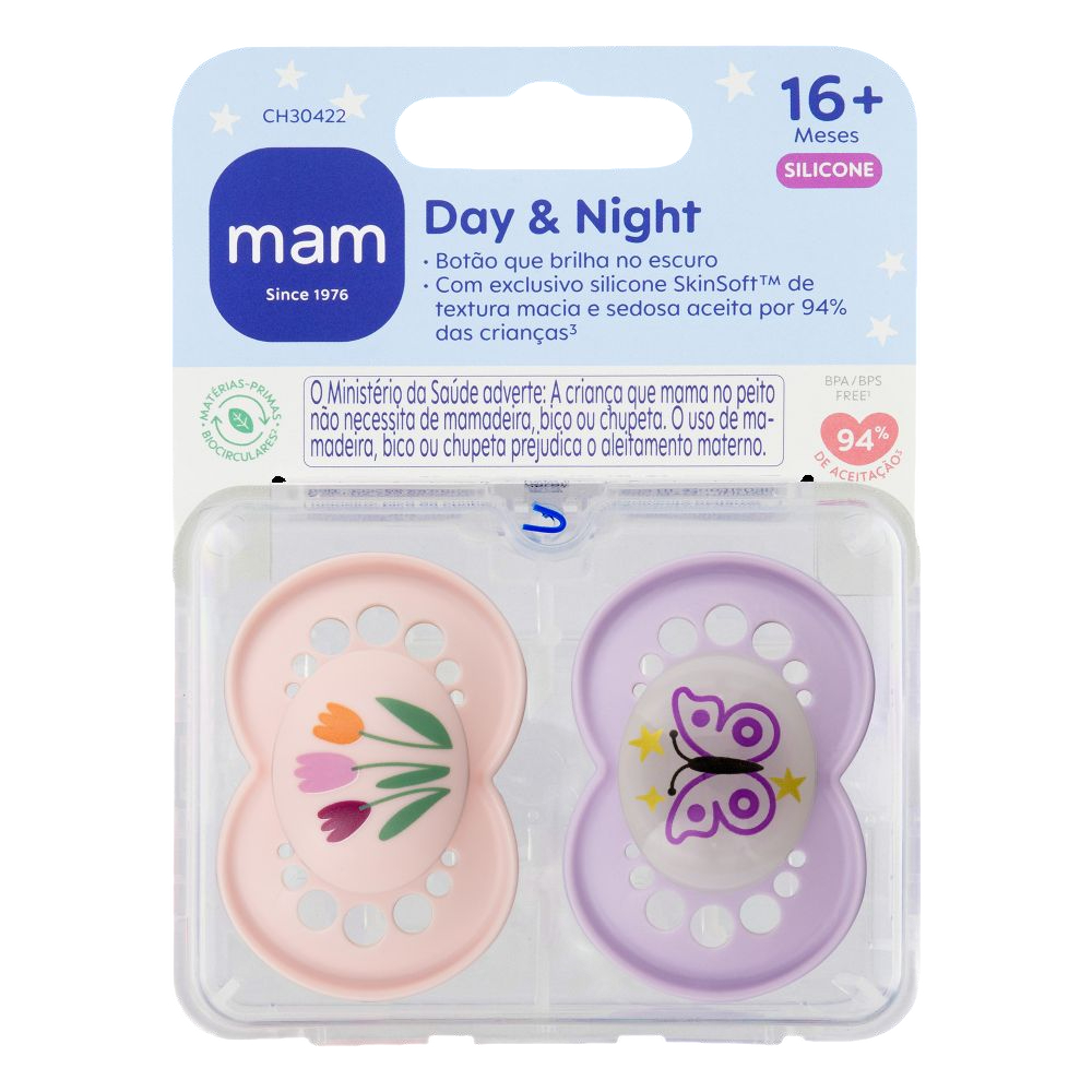 Chupeta Night 0 a 6 Meses Rosa - MAM Baby em Promoção na Shopee