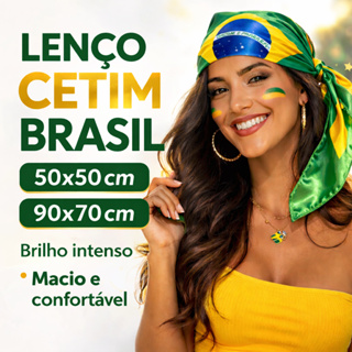 Lenço de Cetim Bandeira do Brasil 50x50cm e 90x70cm Verde Amarelo Brilho Intenso Macio Torcida Copa em Oferta na Shopee