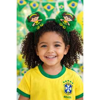 Tiara Pompom pelúcia  infantil e adulto Brasil copa do mundo Verde e Amarelo em Oferta na Shopee