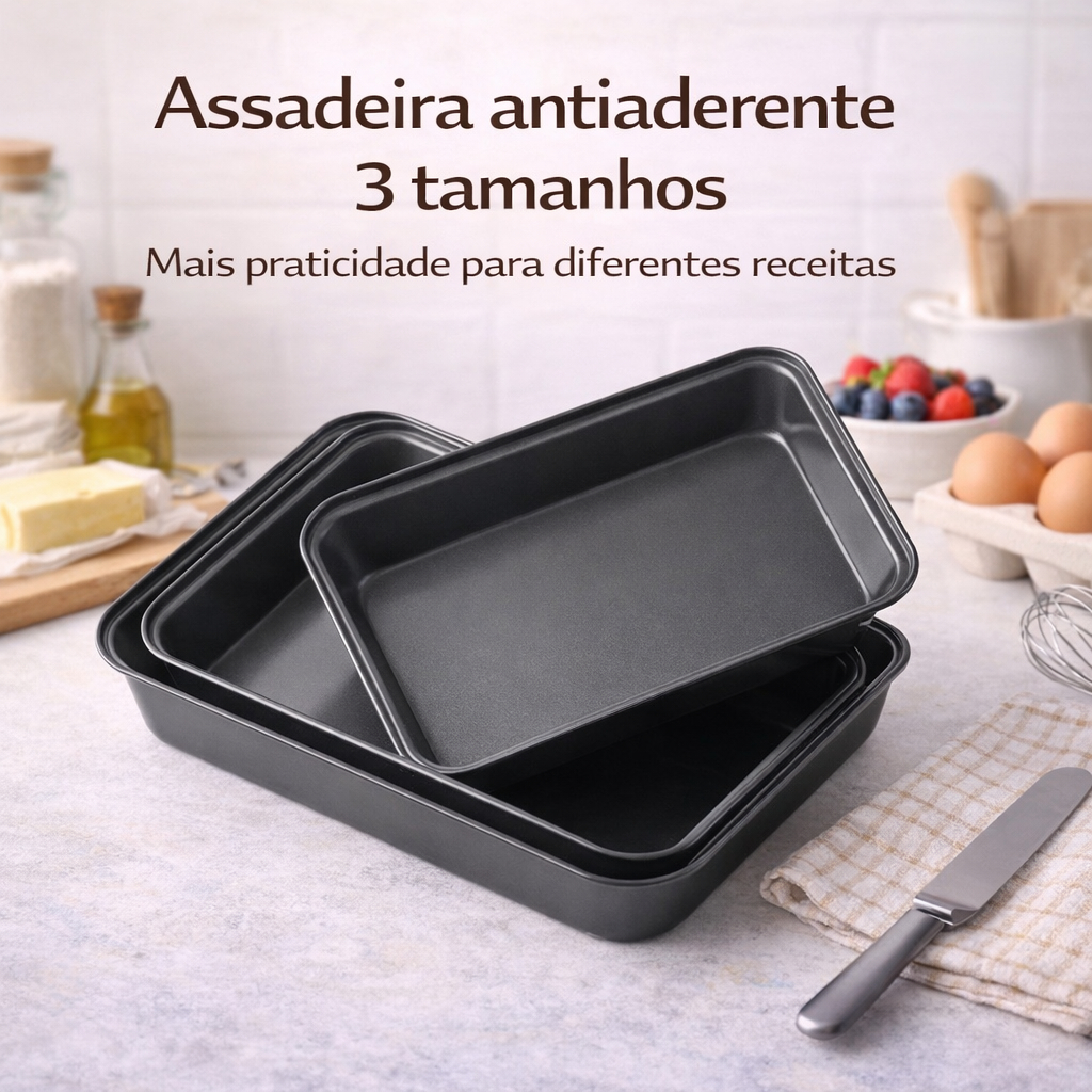 Assadeira Antiaderente Grande Retangular para Bolo Lasanha L