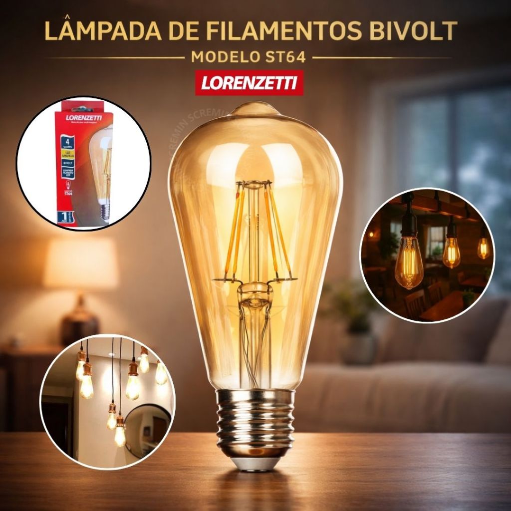 Lâmpada De Filamento Led Amarela Decorativa 4w St64 Bivolt