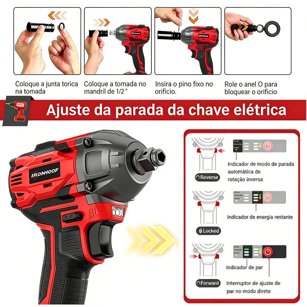 520N Chave De Impacto Parafusadeira de Impacto Brushless Sem Fio Bivolt