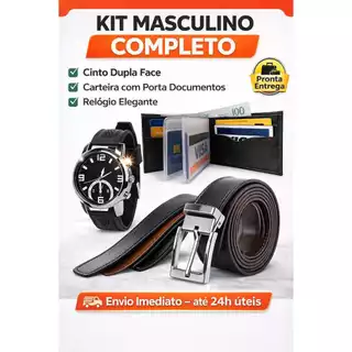 Kit Relógio Carteira Cinto Masculino, Cinto Dupla Face Envio Imediato