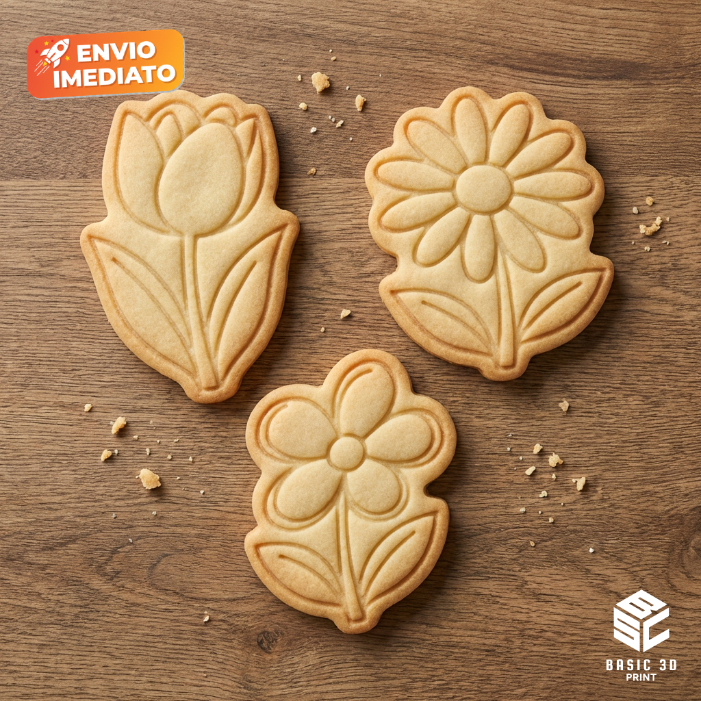 Kit cortador e marcador 03 flores 7,5cm Molde Biscoito Amant