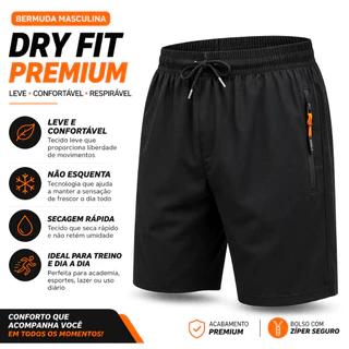 Bermuda Masculina Leve Confortável Dry Fit com Zíper Ideal Academia Treino e Dia a Dia