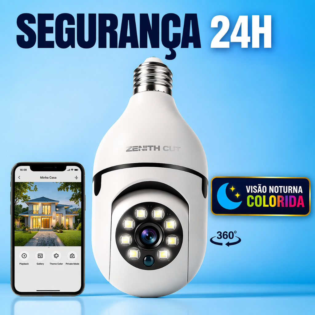 Câmera Lâmpada WiFi 360° Aegis Lumière Full HD Visão Noturna Colorida ...
