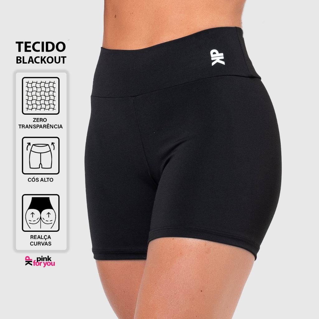 Short Fitness Feminino Básico Zero Transparência Cintura Alta Meia Coxa Blackout Academia Pink Urban em Oferta na Shopee