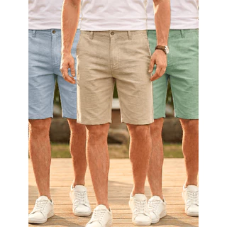 KIT 3 Short Masculino Brim Colorido de Sarja com Estilo Casual e Conforto no Verão - SJ 01
