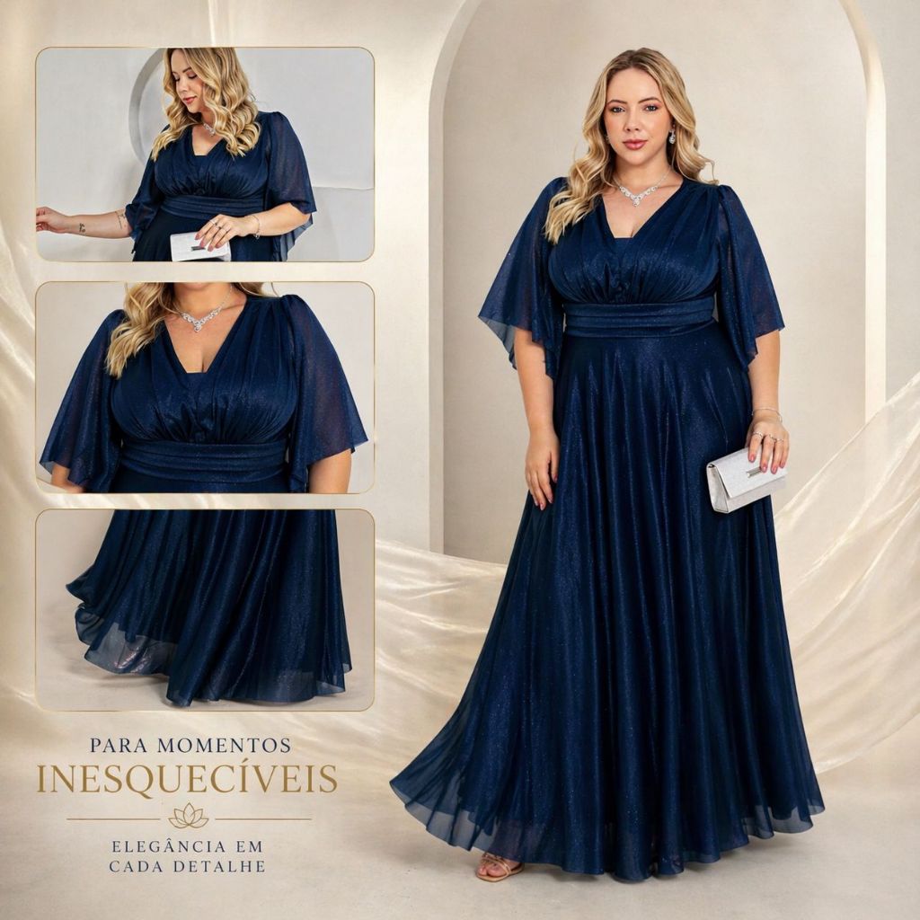 Vestido de Festa Madrinha Casamento Plus Size G1 G2 G3 Vestido Longo ...
