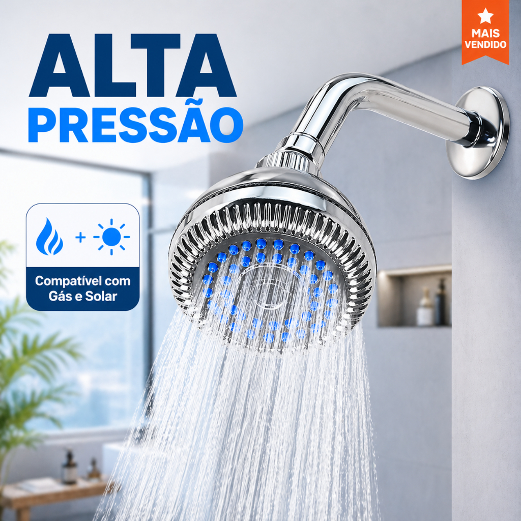 Chuveiro Alta Pressão Forte Ducha Grande Ideal Caixa Baixa Compatível ...