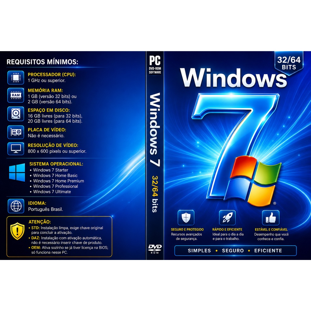 Windows 7 - 32/64 bits - DVD/PC | Shopee Brasil