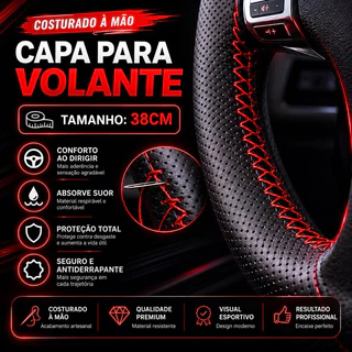Capa de Volante Universal Couro Sintético Costurada Com Linha e Agulha 37 38 39cm