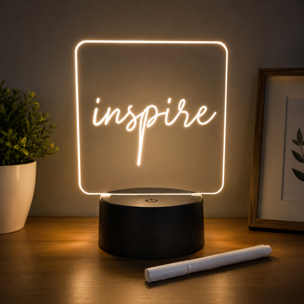 Luminária Lousa De Mesa Com Led E Caneta Para Escrever B-Max