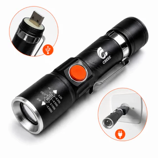 Mini Lanterna Tática Militar Led T6 Recarregável USB Zoom Longo Alcance Camping Caça Pesca DT-62